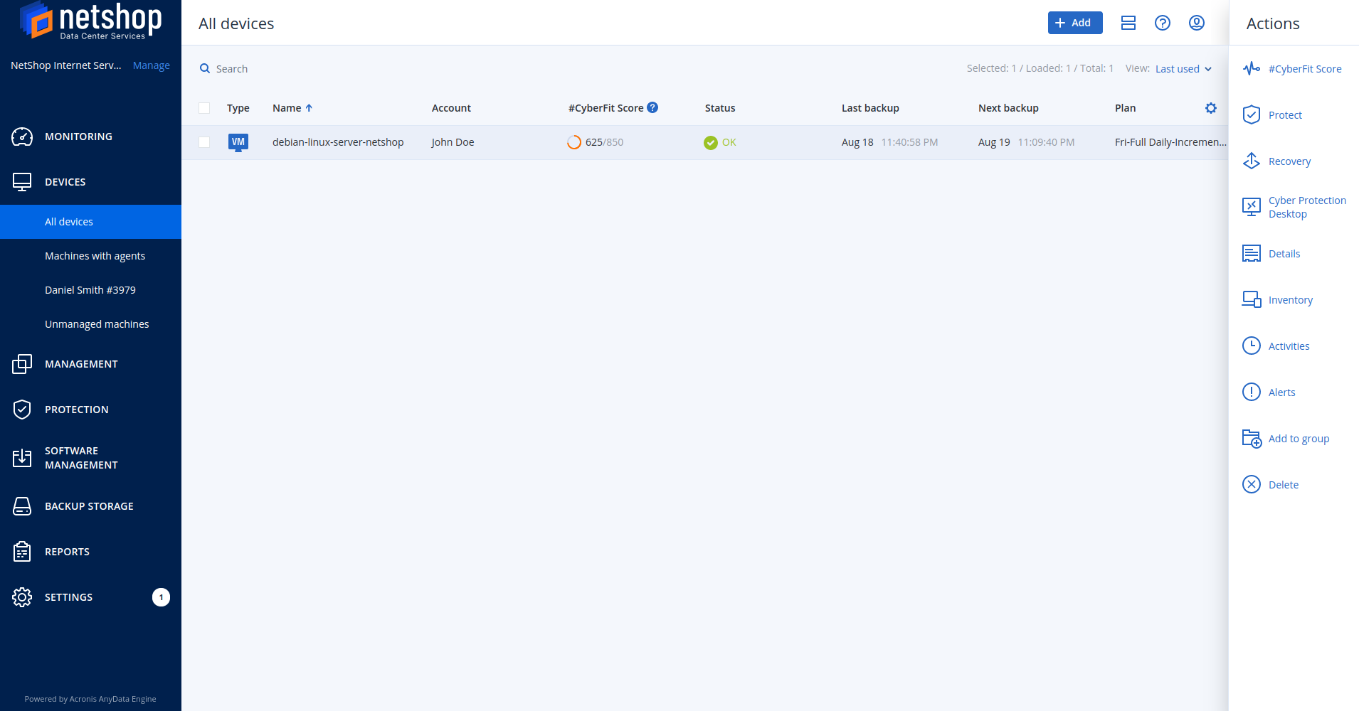 Linux device shows up on Acronis Backup Portal