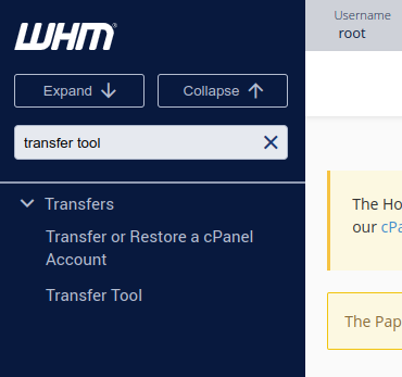 Access WHM Transfer Tool