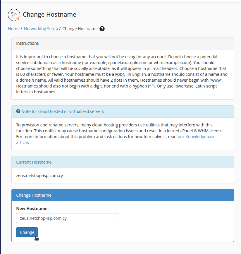 WHM Change Server Hostname