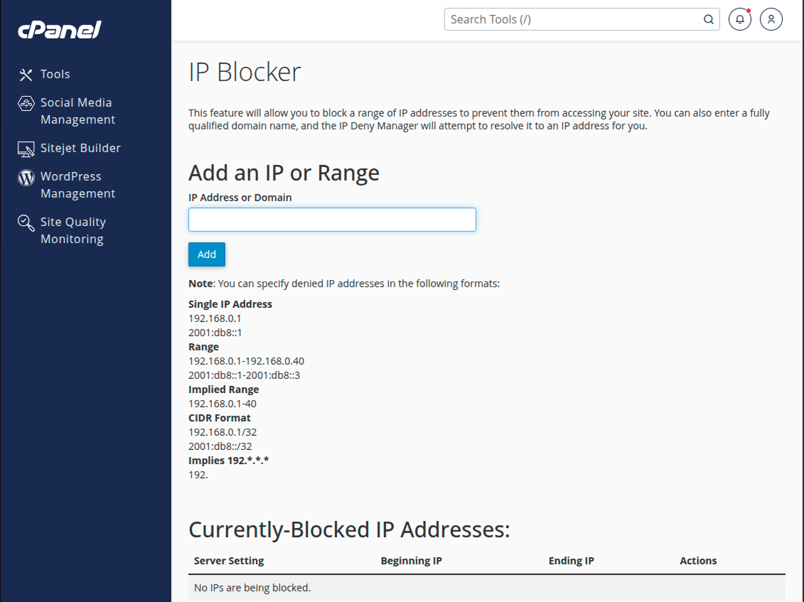 IP Blocker in cPanel