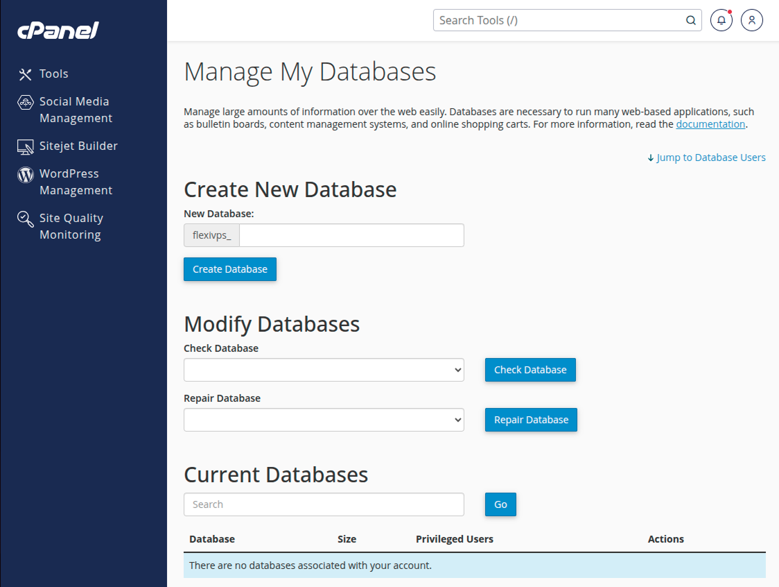 Setup and management MySQL Databases in cPanel