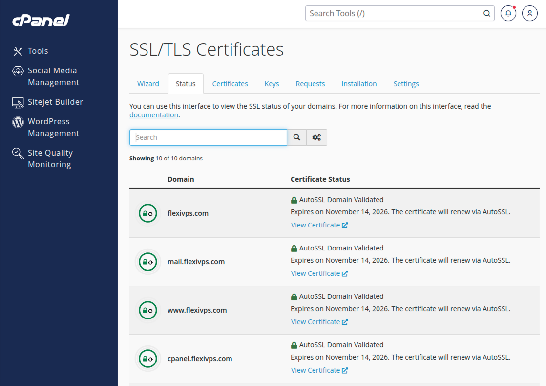 SSL Certificates management with cPanel